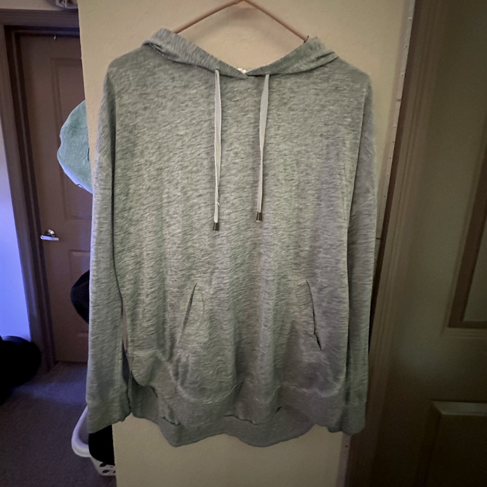 Gray Hooded Long Sleeve Shirt